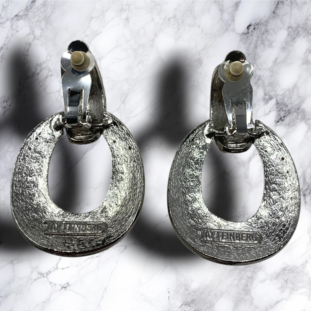 Jay Feinberg Strongwater Crystal Doorknocker Statement Clip On Earrings Mogul - Picture 2 of 5